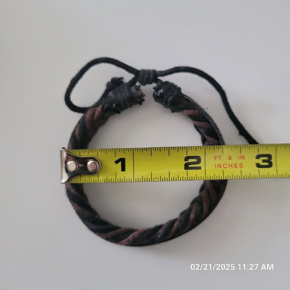 Braided Western Bracelet Chocolate Brown Black Leather Adjustable Slide - Picture 4 of 4